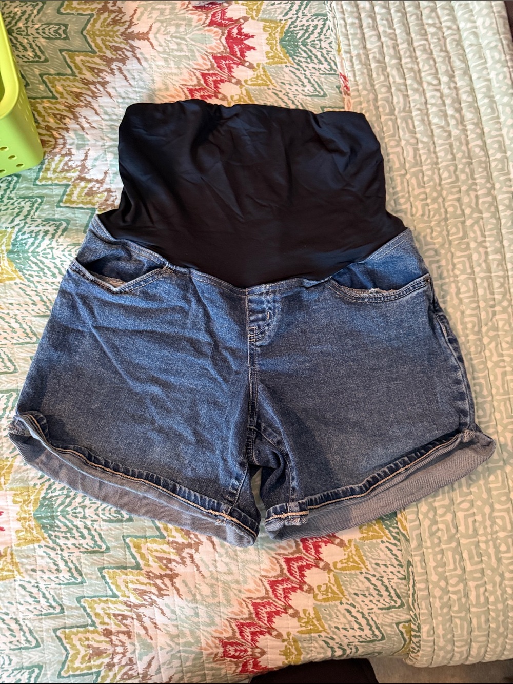 Isabel Maternity by Ingrid & Isabel Blue Denim Shorts with Black Support Panel